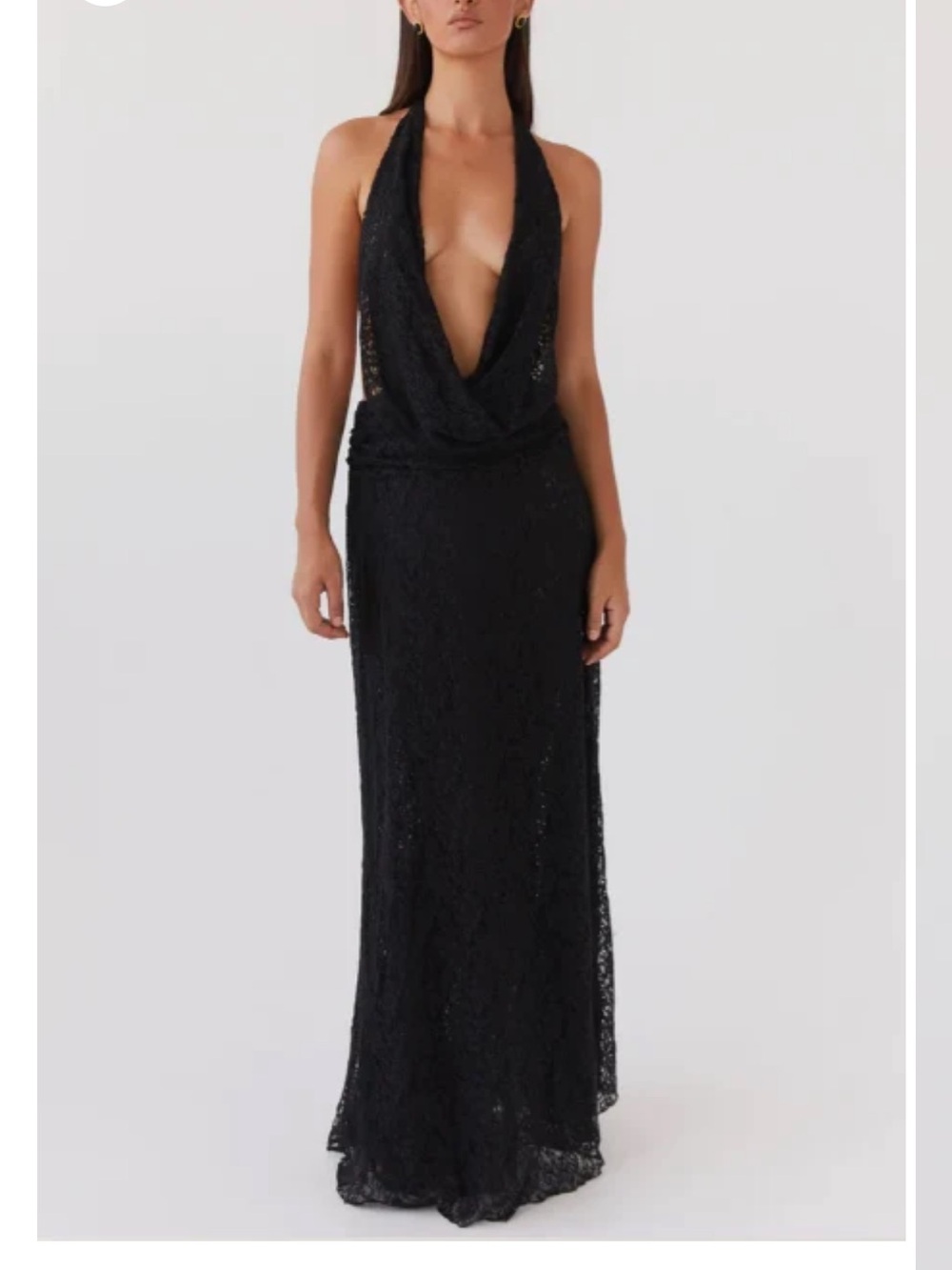 Peppermayo - Elysia Black Halter Lace Maxi Dress - Elegant Deep V Neck